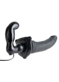 Черный страпон с вагинальной пробкой Deluxe Vibrating Penetrix Strap-On - 19 см. - Pipedream - купить с доставкой в Нижнем Тагиле