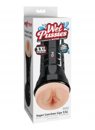 Телесный мастурбатор-вагина в черной колбе Super Luscious Lips XXL - Pipedream - в Нижнем Тагиле купить с доставкой