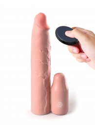Телесная вибронасадка на член 3  Vibrating Mega X-tension with Remote - 22,9 см. - Pipedream - в Нижнем Тагиле купить с доставкой