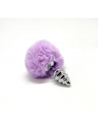 Серебристая анальная пробка с сиреневым помпоном Metal Anal Fluffly Twist Plug S - Adrien Lastic