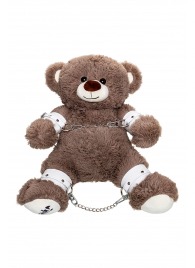 Бондажный набор: бурый мишка с белыми оковами и наручниками - Pecado - купить с доставкой в Нижнем Тагиле