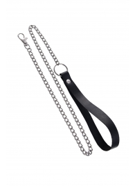 Поводок с ручкой из черной натуральной кожи и карабином для ошейника - Pecado - купить с доставкой в Нижнем Тагиле