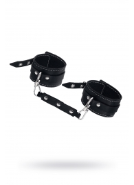 Черные двухслойные кожаные оковы с белой строчкой - Pecado - купить с доставкой в Нижнем Тагиле