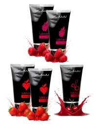 Набор из 5 съедобных лубрикантов JUJU (клубника х 2, малина х 2, вишня) - JuJu - купить с доставкой в Нижнем Тагиле