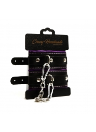 Черно-фиолетовые скругленные наручники с мягкой подкладкой - Crazy Handmade - купить с доставкой в Нижнем Тагиле