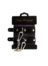 Черно-фиолетовые скругленные наручники с мягкой подкладкой - Crazy Handmade - купить с доставкой в Нижнем Тагиле