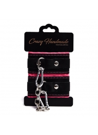 Черно-розовые скругленные наручники с мягкой подкладкой - Crazy Handmade - купить с доставкой в Нижнем Тагиле