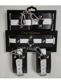 Набор фиксаторов из черной и белой натуральной кожи - Crazy Handmade - купить с доставкой в Нижнем Тагиле
