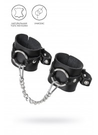 Черные наручники из толстой натуральной кожи с люверсами - Pecado - купить с доставкой в Нижнем Тагиле