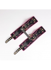 Черные кожаные оковы с розовой строчкой - Crazy Handmade - купить с доставкой в Нижнем Тагиле