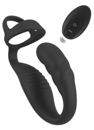 Черное эрекционное кольцо со стимуляцией промежности и анальной пробкой Cock Ring with RC Prostate Plug - Orion - в Нижнем Тагиле купить с доставкой