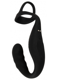 Черное эрекционное кольцо со стимуляцией промежности и анальной пробкой Cock Ring with RC Prostate Plug - Orion - в Нижнем Тагиле купить с доставкой