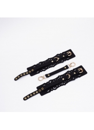 Черный кожаные оковы с узорами и золотистой фурнитурой - Crazy Handmade - купить с доставкой в Нижнем Тагиле