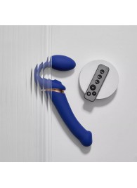 Синий безремневой страпон Multi Orgasm Bendable Strap-On size XL с клиторальной стимуляцией - Strap-on-me - купить с доставкой в Нижнем Тагиле