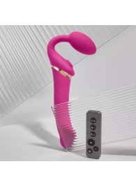 Ярко-розовый безремневой страпон Multi Orgasm Bendable Strap-On size L с клиторальной стимуляцией - Strap-on-me - купить с доставкой в Нижнем Тагиле