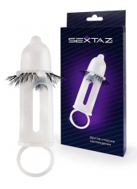 Эластичная насадка на пенис с подхватом мошонки и стимулирующими «ресничками» - Sextaz - в Нижнем Тагиле купить с доставкой