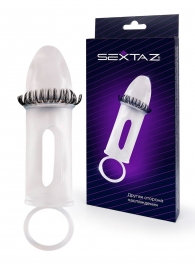 Закрытая насадка на пенис с подхватом мошонки и стимулирующими «ресничками» - Sextaz - в Нижнем Тагиле купить с доставкой