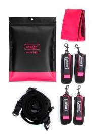 Черно-розовый эротический набор: фиксатор, оковы, наручники, повязка - Erokay - купить с доставкой в Нижнем Тагиле