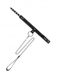 Черный узкий однослойный ошейник с серебристым поводком-цепочкой - Pecado - купить с доставкой в Нижнем Тагиле