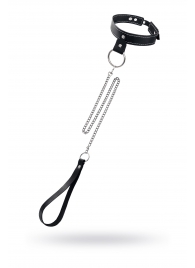 Черный узкий однослойный ошейник с серебристым поводком-цепочкой - Pecado - купить с доставкой в Нижнем Тагиле