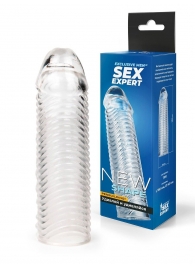 Прозрачная закрытая насадка на пенис с ребрышками - 16 см. - Sex Expert - в Нижнем Тагиле купить с доставкой