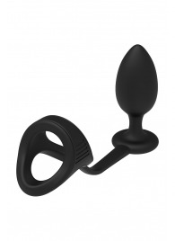 Черное эрекционное кольцо с анальной пробкой Cockstrap With Anal Plug - Dream Toys - в Нижнем Тагиле купить с доставкой