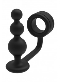 Черное эрекционное кольцо с анальной елочкой Cockring With Beaded Anal Plug - Dream Toys - в Нижнем Тагиле купить с доставкой