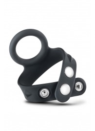 Черное эрекционное кольцо с подхватом мошонки на кнопках VS6 - Blush Novelties - в Нижнем Тагиле купить с доставкой