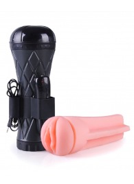 Телесный мастурбатор-вагина в черной колбе с вибрацией - Boys of Toys - в Нижнем Тагиле купить с доставкой