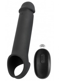 Черная вибронасадка для пениса с хомутом для мошонки и пультом ДУ Remote Controlled Penis Extension - Orion - в Нижнем Тагиле купить с доставкой