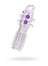 Гелевая прозрачная насадка с шариками и шипами - 14 см. - Toyfa Basic - в Нижнем Тагиле купить с доставкой