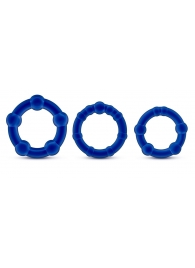Набор из 3 синих эрекционных колец Stay Hard Beaded Cockrings - Blush Novelties - в Нижнем Тагиле купить с доставкой