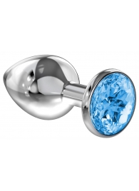 Большая серебристая анальная пробка Diamond Light blue Sparkle Large с голубым кристаллом - 8 см. - Lola Games - купить с доставкой в Нижнем Тагиле
