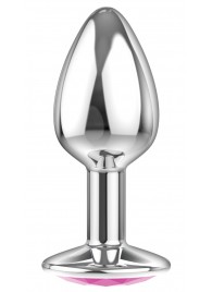 Малая серебристая анальная пробка Diamond Pink Sparkle Small с розовым кристаллом - 7 см. - Lola Games - купить с доставкой в Нижнем Тагиле