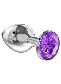 Большая серебристая анальная пробка Diamond Purple Sparkle Large с фиолетовым кристаллом - 8 см. - Lola Games - купить с доставкой в Нижнем Тагиле