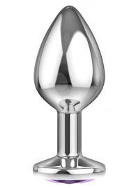 Малая серебристая анальная пробка Diamond Purple Sparkle Small с фиолетовым кристаллом - 7 см. - Lola Games - купить с доставкой в Нижнем Тагиле