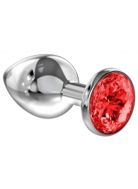 Большая серебристая анальная пробка Diamond Red Sparkle Large с красным кристаллом - 8 см. - Lola Games - купить с доставкой в Нижнем Тагиле