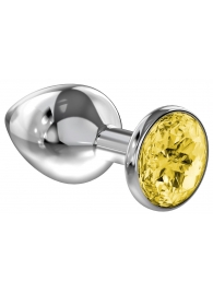 Большая серебристая анальная пробка Diamond Yellow Sparkle Large с жёлтым кристаллом - 8 см. - Lola Games - купить с доставкой в Нижнем Тагиле