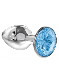 Малая серебристая анальная пробка Diamond Light blue Sparkle Small с голубым кристаллом - 7 см. - Lola Games - купить с доставкой в Нижнем Тагиле