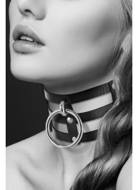 Чёрный тройной чокер с большим кольцом - Bijoux Pour Toi - купить с доставкой в Нижнем Тагиле