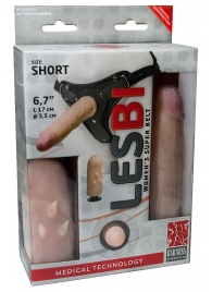 Телесный поясной страпон LESBI с вагинальной пробкой - 17 см. - LOVETOY (А-Полимер) - купить с доставкой в Нижнем Тагиле
