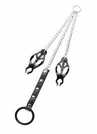 Черно-серебристые зажимы для сосков с кольцом для пениса TOYFA Metal - ToyFa - купить с доставкой в Нижнем Тагиле