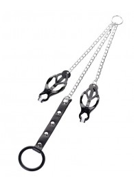 Черно-серебристые зажимы для сосков с кольцом для пениса TOYFA Metal - ToyFa - купить с доставкой в Нижнем Тагиле