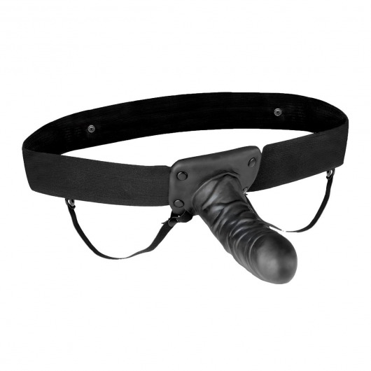 Чёрный полый страпон с вибрацией Unisex Vibrating Hollow Strap-On - 14 см. - Lux Fetish - купить с доставкой в Нижнем Тагиле