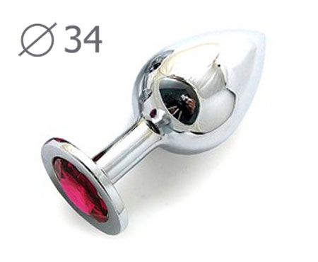 Коническая серебристая анальная втулка с малиновым кристаллом - 8,2 см. - Anal Jewelry Plug - купить с доставкой в Нижнем Тагиле