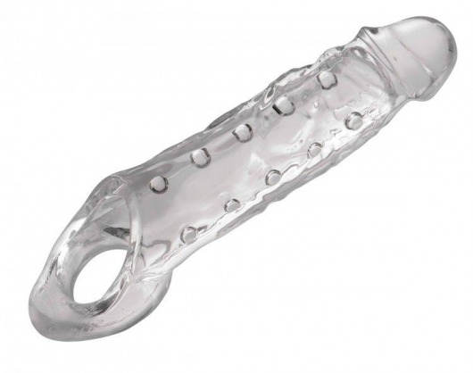 Прозразная закрытая насадка на пенис с поддержкой мошонки Clearly Ample Penis Enhancer - 22 см. - XR Brands - в Нижнем Тагиле купить с доставкой