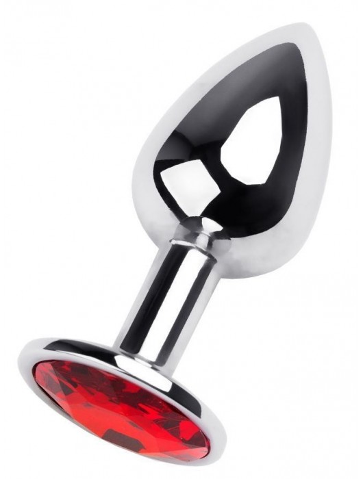 Маленькая коническая серебристая анальная пробка с красным кристаллом - 7 см. - ToyFa - купить с доставкой в Нижнем Тагиле