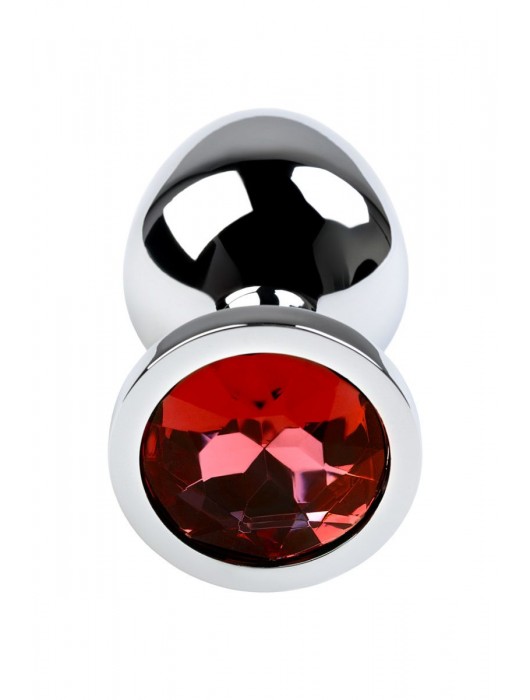Серебристая коническая анальная пробка с красным кристаллом - 8 см. - ToyFa - купить с доставкой в Нижнем Тагиле
