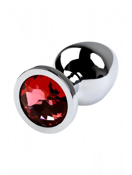 Серебристая коническая анальная пробка с красным кристаллом - 8 см. - ToyFa - купить с доставкой в Нижнем Тагиле