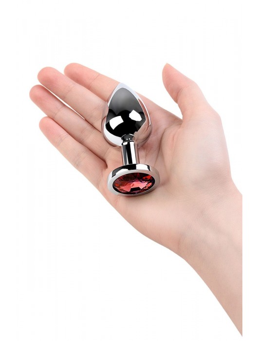 Серебристая коническая анальная пробка с красным кристаллом - 8 см. - ToyFa - купить с доставкой в Нижнем Тагиле